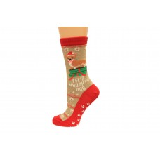 Hot Sox Women's Holiday Fun Novelty Crew Socks, FELIZ Naughty Dog (hemp Heather), Shoe Size: 4-10