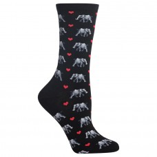 HotSox Womens Elephant Love Socks, Black, 1 Pair, Womens Shoe 4-10