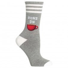 Hot Sox Women's Play on Words Novelty Casual Crew Socks, Runs On Coffee (Sweatshirt Grey Heather), Shoe Size: 4-10