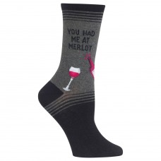Hot Sox Women's Play on Words Novelty Casual Crew Socks, You Had Me at You Had Me at Merlot (Charcoal Heather), Shoe Size: 4-10