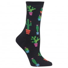 HotSox Womens Potted Cactus Socks, Black, 1 Pair, Womens Shoe 4-10