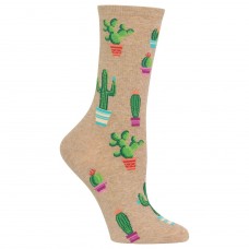 HotSox Womens Potted Cactus Socks, Hemp Heather, 1 Pair, Womens Shoe 4-10