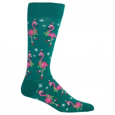 HotSox Mens Santa Flamingos Socks, Forest, 1 Pair, Mens Shoe 6-12.5