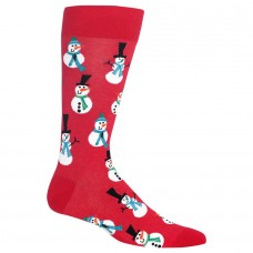 HotSox Mens Snowmen Socks, Red, 1 Pair, Mens Shoe 6-12.5