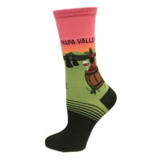 Hot Sox Women's Travel Series Novelty Crew, Napa valley (Pink), Shoe Size: 4-10 (Sock Size: 9-11)