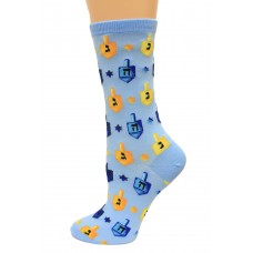 Hot Socks Dreidels Women's Socks 1 Pair, Light Blue, Women's Shoe Size 9-11