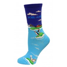 Hot Sox Women's Travel Series Novelty Crew Socks, Icelandic (Bright Blue), Shoe Size: 4-10