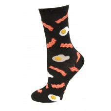 HOTSOX Kids Crew Socks Eggs and Bacon 1 Pair, Black, Large/XLarge