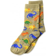 HOTSOX Kids Crew Socks Dinosaur 1 Pair, Light Hemp Heather, Medium/Large