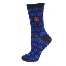 HOTSOX Kids Crew Socks PEACE SIGNS 1 Pair, Navy, Large/XLarge