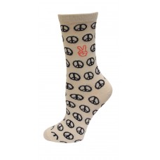 HOTSOX Kids Crew Socks PEACE SIGNS 1 Pair, Light Grey, Small/Medium