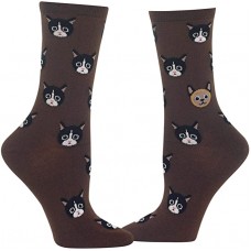 HOTSOX Womens Crew Socks Cat Face 1 Pair, Brown, Womens 4-10 Shoe