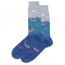 HotSox Whales Socks, Blue Heather, 1 Pair, Men Shoe 6-12.5