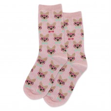 HotSox Smart Frenchie Kids Socks, Pink Heather, 1 Pair, Large/X-Large