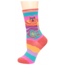 K. Bell Wavy Stripe Rainbow Cat Socks, Multi, Sock Size 9-11/Shoe Size 4-10, 1 Pair