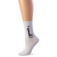 K. Bell Cat Girl Crew Socks, White, Sock Size 9-11/Shoe Size 4-10, 1 Pair