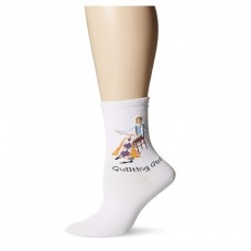 K. Bell Quilting Girl w/ Shiny Detail Yarn Crew Socks, White, Sock Size 9-11/Shoe Size 4-10, 1 Pair