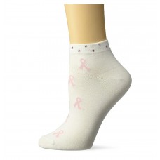 K. Bell Rhinestone Pink Ribbon Socks, White, Sock Size 9-11/Shoe Size 4-10, 1 Pair