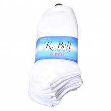 K. Bell White No Show Socks, White, Sock Size 9-11/Shoe Size 4-10, 6 Pair