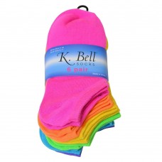 K. Bell Solid Neon No Show Socks, Solid Neon, Sock Size 9-11/Shoe Size 4-10, 6 Pair