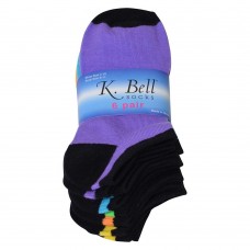 K. Bell Tipped Assorted No Show Socks, Bright, Sock Size 9-11/Shoe Size 4-10, 6 Pair