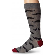 K. Bell Men's Mustache Crew Socks, Charcoal, Sock Size 10-13/Shoe Size 6.5-12, 1 Pair