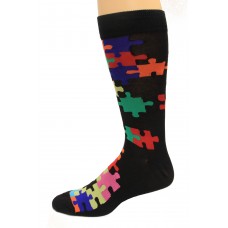 K. Bell Men's Jigsaw Puzzle Crew Socks, Black, Sock Size 10-13/Shoe Size 6.5-12, 1 Pair