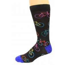 K. Bell Men's Bright Bikes Crew Socks, Black, Sock Size 10-13/Shoe Size 6.5-12, 1 Pair