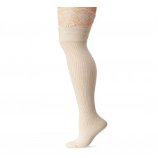 K. Bell Mock Rib Lace Top Over the Knee Socks, Pearled Ivory, Sock Size 9-11/Shoe Size 4-10, 1 Pair