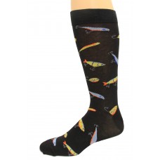 K. Bell Men's Fishing Lures Crew Socks, Black, Sock Size 10-13/Shoe Size 6.5-12, 1 Pair