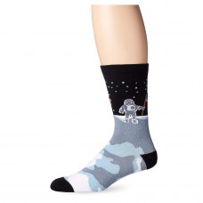 K. Bell Men's Man on the Moon Crew Socks - American Made, Black, Sock Size 10-13/Shoe Size 6.5-12, 1 Pair