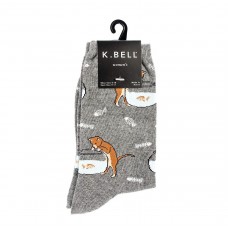 K. Bell Naughty Cats Crew Socks, Charcoal Heather, Sock Size 9-11/Shoe Size 4-10, 1 Pair