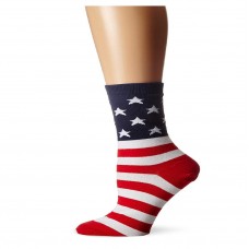 K. Bell Flag Crew Socks, Red/White/Blue, Sock Size 9-11/Shoe Size 4-10, 1 Pair