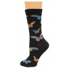 K. Bell Colorful Butterflies Crew Socks, Black, Sock Size 9-11/Shoe Size 4-10, 1 Pair