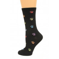 K. Bell Colorful Paw Prints Crew Socks, Black, Sock Size 9-11/Shoe Size 4-10, 1 Pair