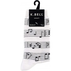 K. Bell Making Music Crew Socks, White, Sock Size 9-11/Shoe Size 4-10, 1 Pair