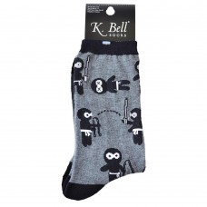 K. Bell Ninjas Socks, Black, Sock Size 9-11/Shoe Size 4-10, 1 Pair