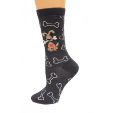 K. Bell Dog with Bones Crew Socks, Denim Heather, Sock Size 9-11/Shoe Size 4-10, 1 Pair