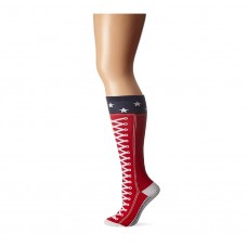 K. Bell High Top Sneaker w/ Stars Knee High Socks, Red, Sock Size 9-11/Shoe Size 4-10, 1 Pair