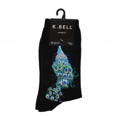K. Bell Peacock Crew Socks, Black, Sock Size 9-11/Shoe Size 4-10, 1 Pair