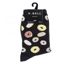 K. Bell Donuts Crew Socks, Black, Sock Size 9-11/Shoe Size 4-10, 1 Pair