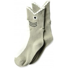 K. Bell Kid's Wide Mouth Shark, Gray, Sock Size 7.5-9/Shoe Size 11-4, 1 Pair