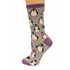 K. Bell Chilly Penguins Socks, Gray Heather, Sock Size 9-11/Shoe Size 4-10, 1 Pair