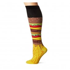 K. Bell Burgers & Fries Knee High Socks, Black, Sock Size 9-11/Shoe Size 4-10, 1 Pair