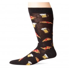 K. Bell Men's Pizza & Beer Crew Socks, Black, Sock Size 10-13/Shoe Size 6.5-12, 1 Pair