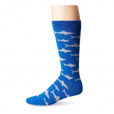 K. Bell Men's Sharks Crew Socks, Imperial Blue, Sock Size 10-13/Shoe Size 6.5-12, 1 Pair