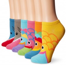 K. Bell Wide Mouth No Show Socks, Multi Bright, Sock Size 9-11/Shoe Size 4-10, 6 Pair