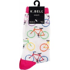 K. Bell Colorful Bikes Crew Socks, White, Sock Size 9-11/Shoe Size 4-10, 1 Pair