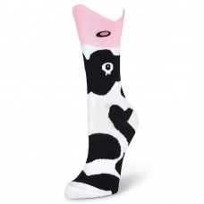 K. Bell Wide Mouth Cow Crew Socks, White, Sock Size 9-11/Shoe Size 4-10, 1 Pair