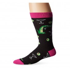 K. Bell SHAG Men's Alligator Martini Crew Socks, Black, Sock Size 10-13/Shoe Size 6.5-12, 1 Pair